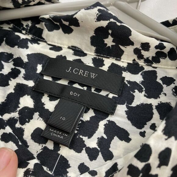 J‎ Crew Women's Black Snow Leopard Boy Shirt Size 10 Classic Cut Animal Print - Picture 5 of 15